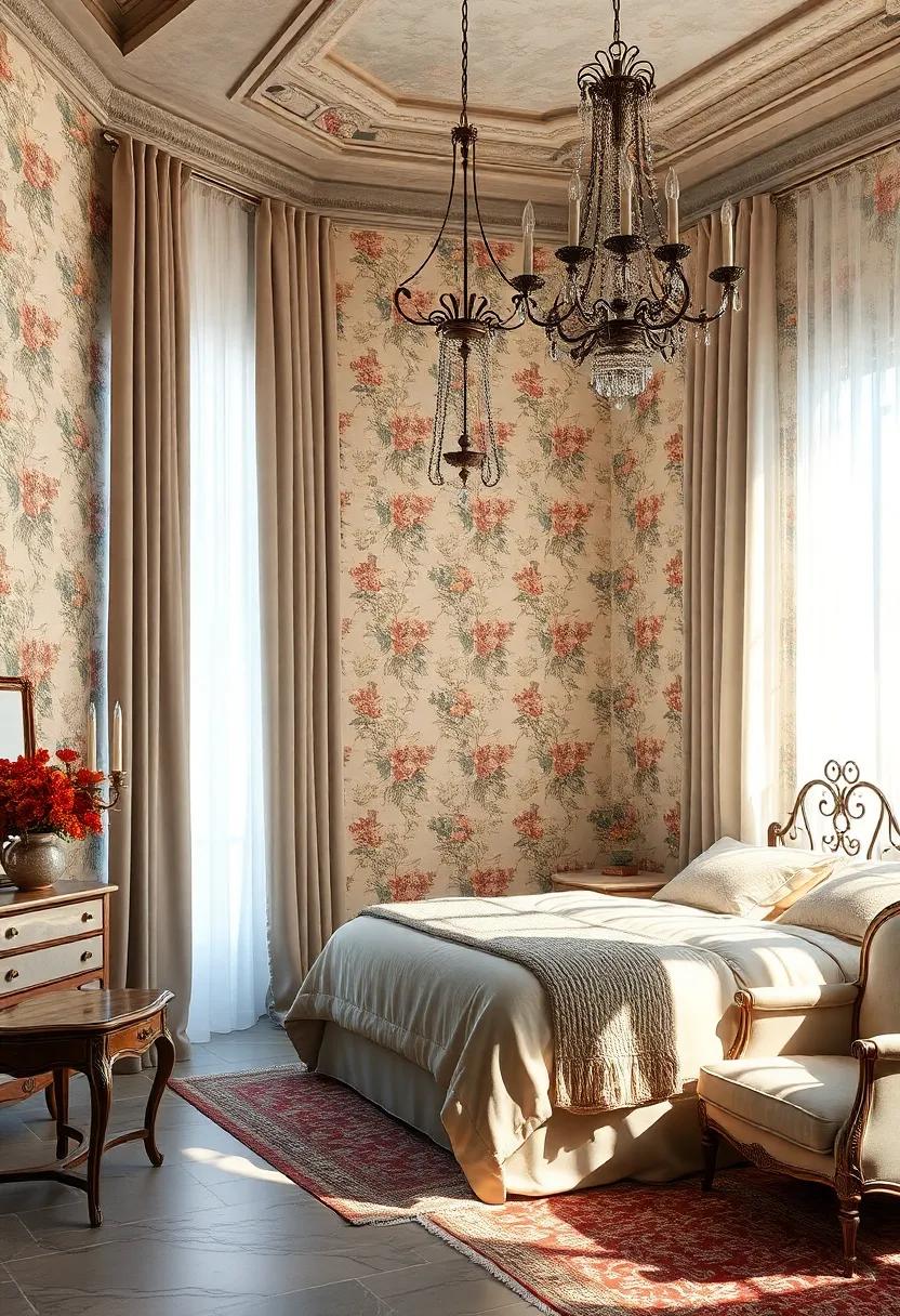 Soft Sheer Curtains Diffusing Natural Light, Highlighting the Intricacies of Vintage Floral Wallpaper