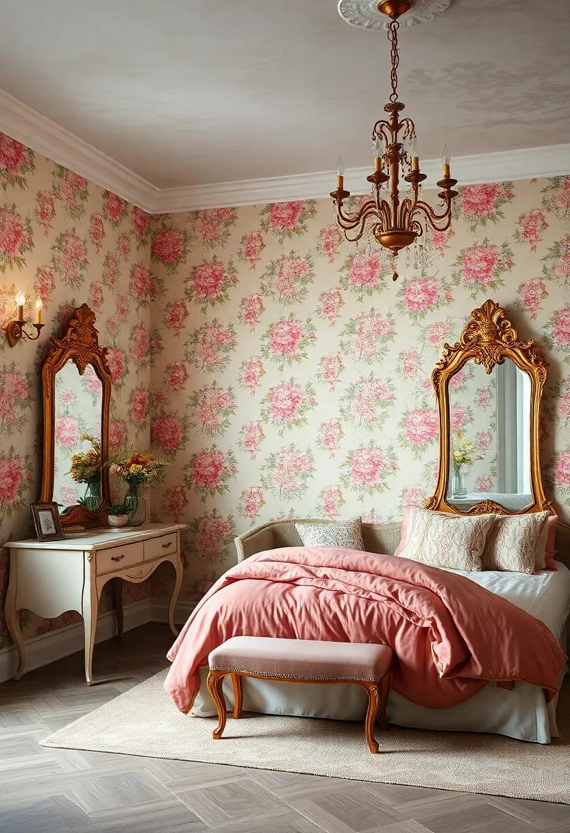 Classic Vanity Tables with Antique Mirrors Reflecting the Delicate Beauty of Floral Bedroom Decor