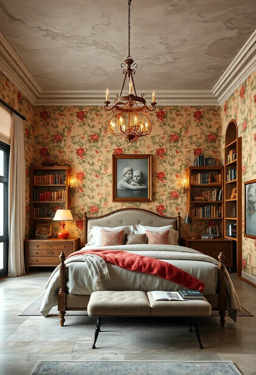 Classic Bookcases Filled with Old Volumes Accentuating the Intellect and Elegance of Vintage Floral Interiors