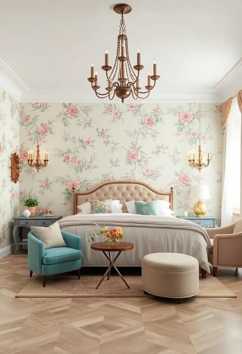Soft Pastel Color Palettes Balancing the Vibrancy of Floral Walls and Antique Decorative Elements