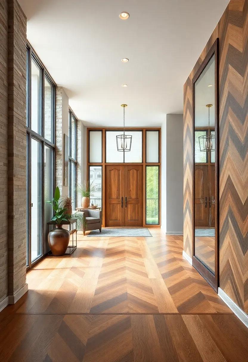 Cross-Cut and Chevron Wood Patterns Elevating Entryways with Dynamic Motion and Style