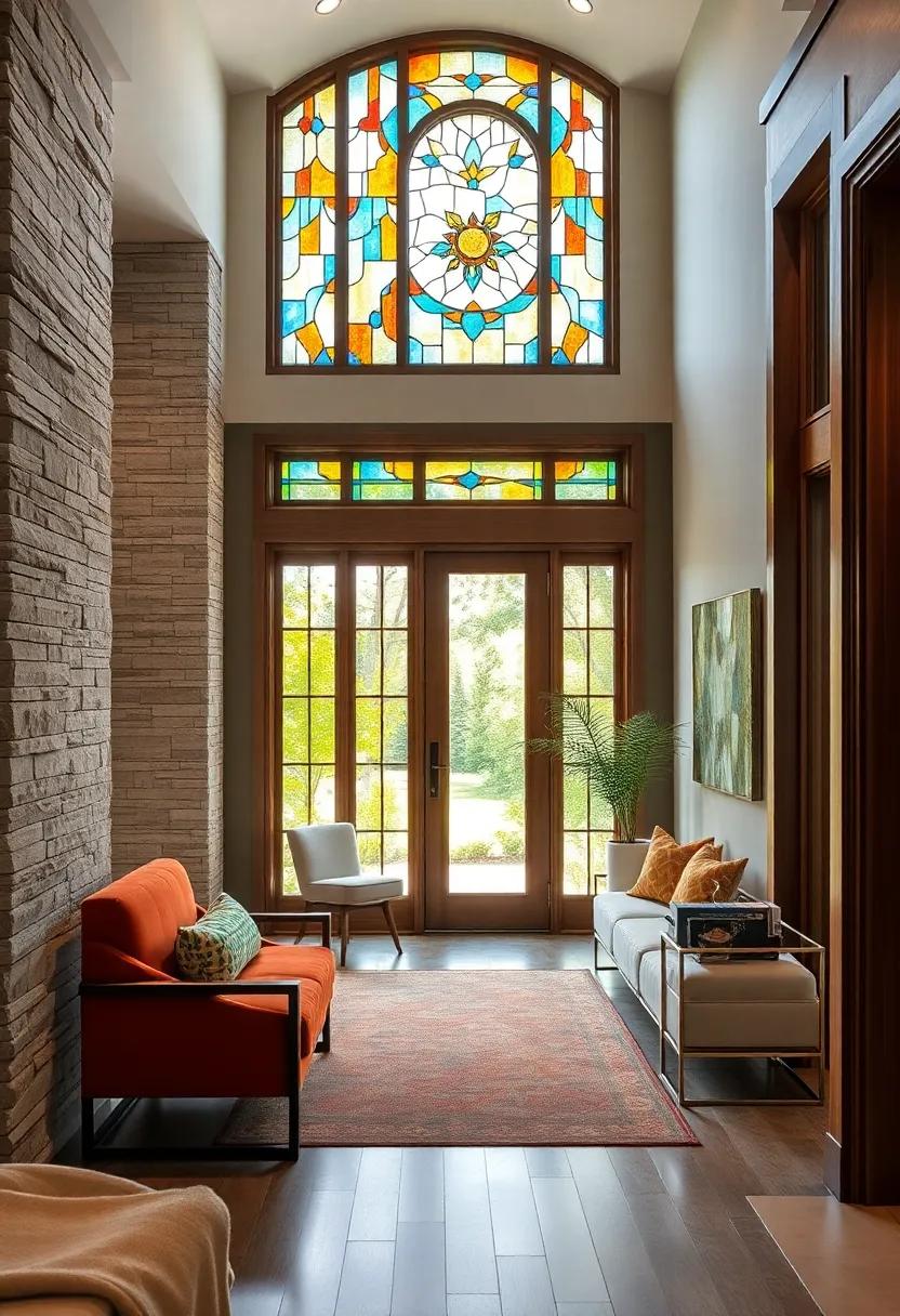 Custom Stained Glass Elements Integrated Within Woodwork to Invite Colorful, Artistic Light