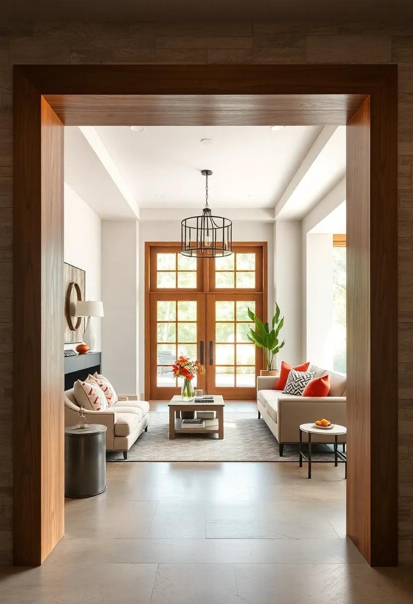 Rustic Millwork Frames Highlighting Natural Wood Grain and Textural Beauty at Front Entrances