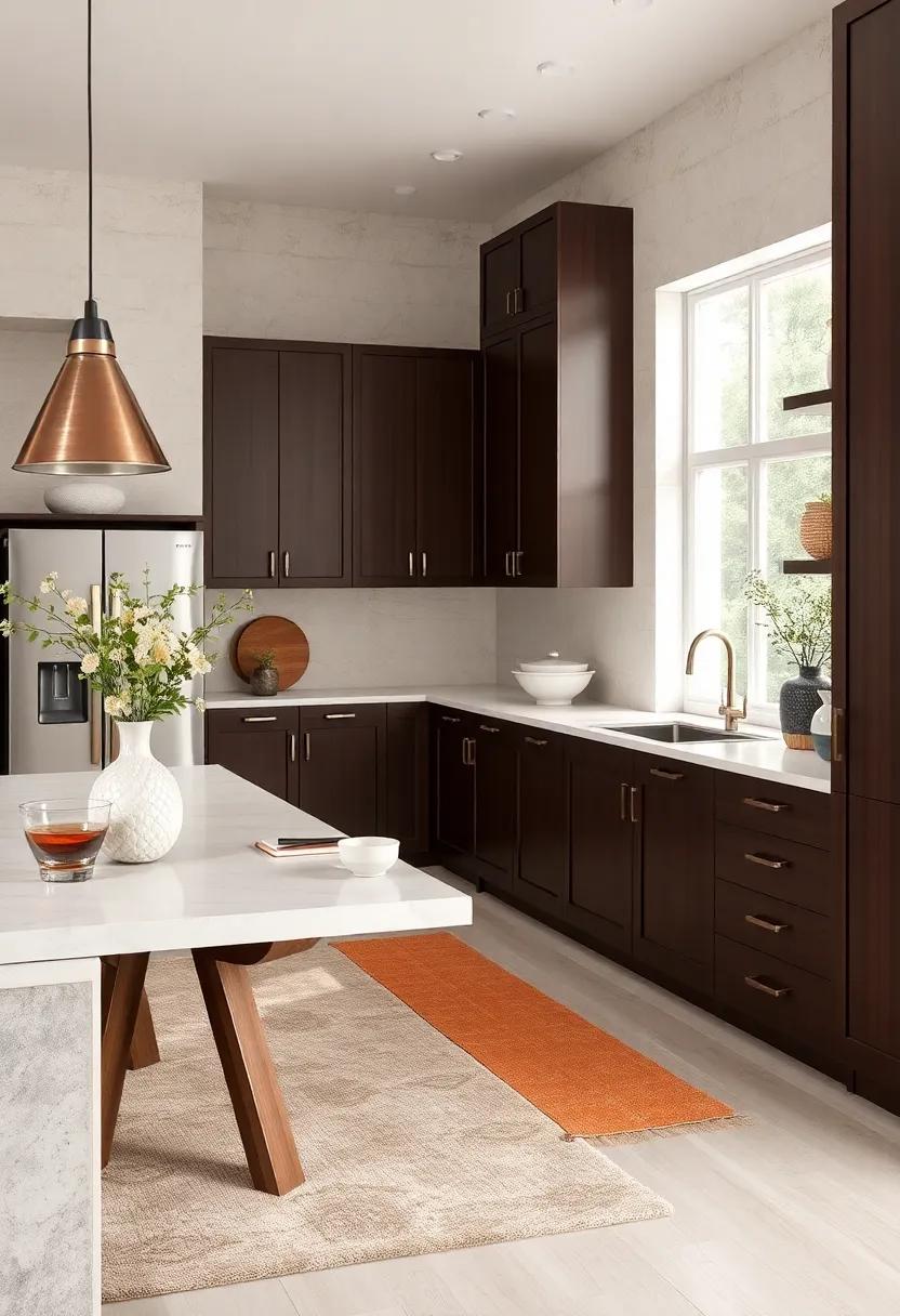 The Art of Layering Textures Illustrated by Plush Rugs, Espresso Cabinets, and Ceramic Tableware