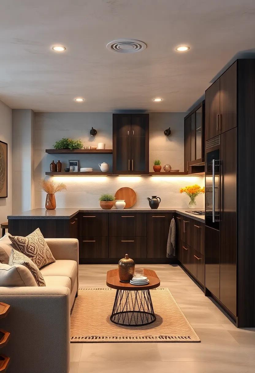 A Cozy, Inviting Kitchen Atmosphere Created by Espresso Cabinets and Under-Cabinet Lighting