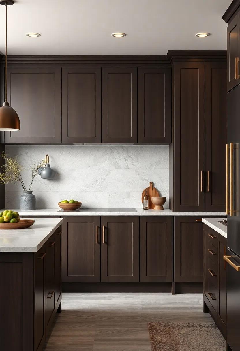 Elegant Cabinet Doors Featuring Sleek Handles Against a Matte Coffee-Hued Finish
