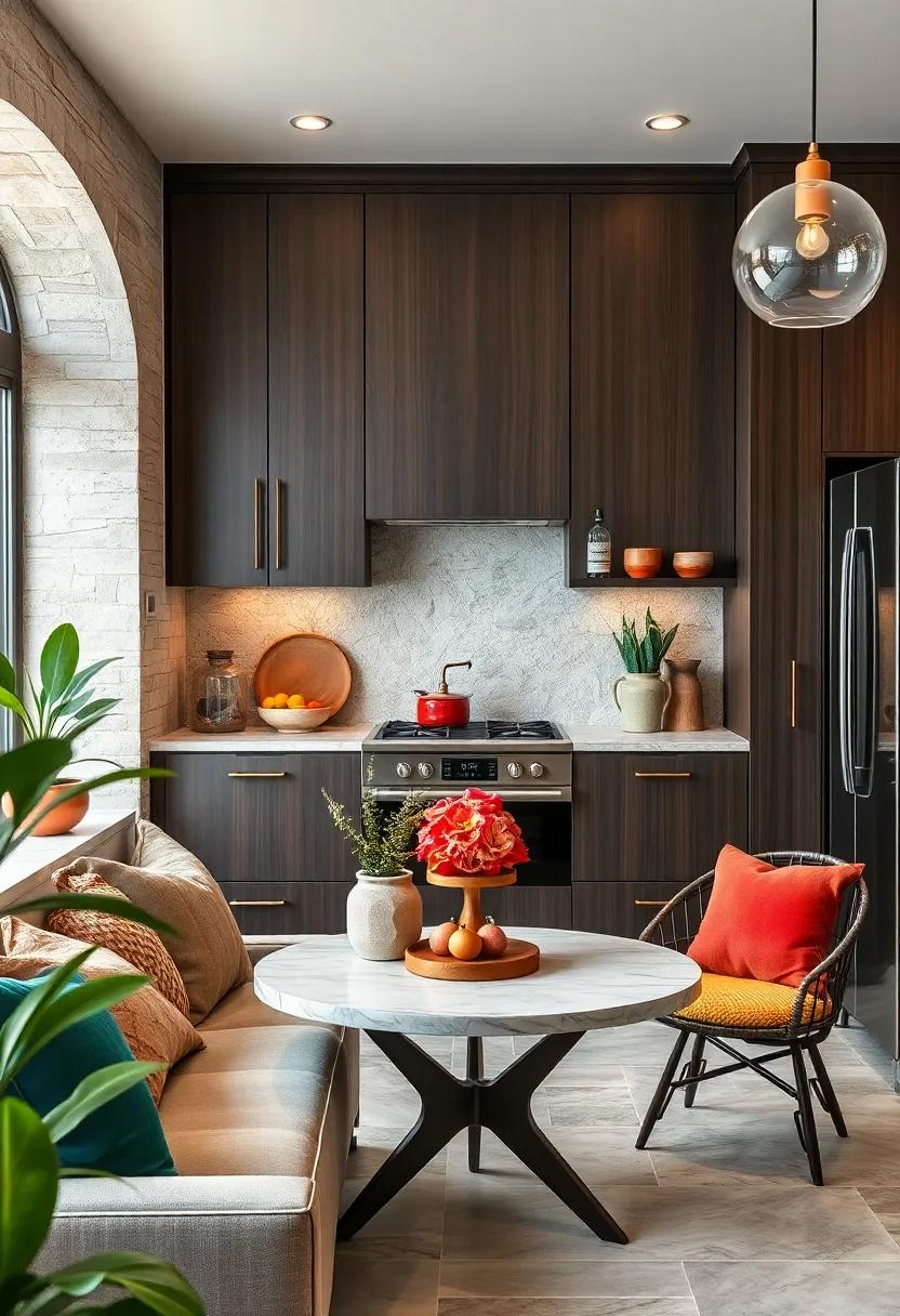 Espresso Cabinetry as a Timeless Backdrop for Colorful Kitchen Accessories and Fresh Greenery