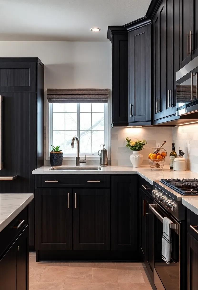 The Harmony of Dark Espresso Cabinets Paired with Light Marble Countertops and Stainless Steel Appliances