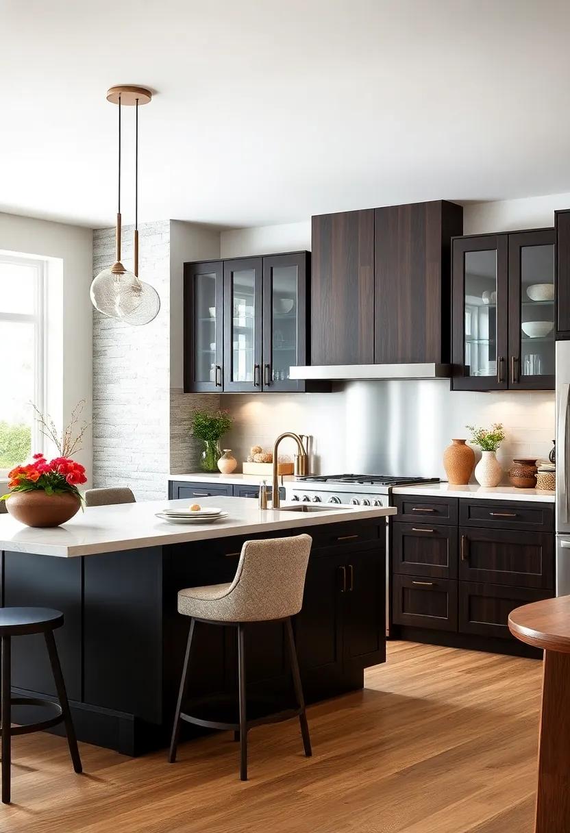 Vintage Inspired Espresso Cabinets Complementing Contemporary Stainless Steel Backsplash