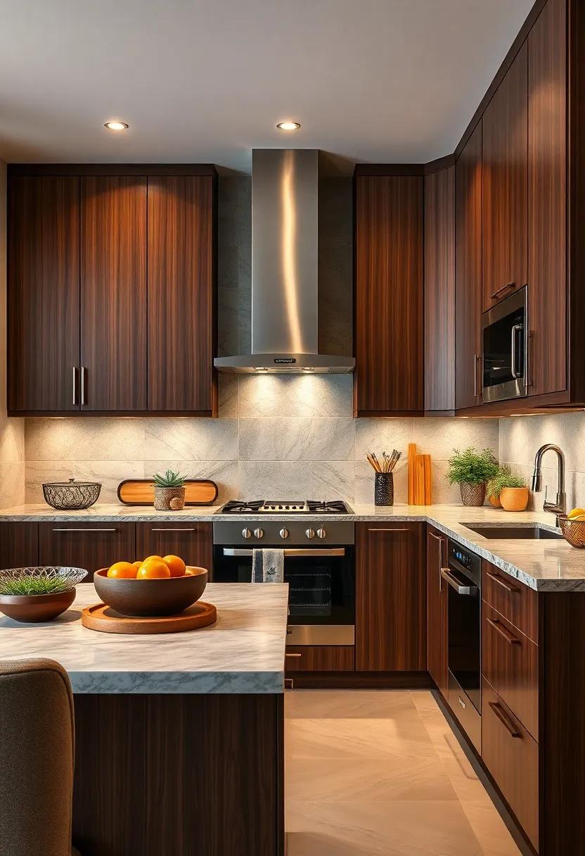 Warm Espresso Cabinets Integrated with High-Tech Kitchen Appliances for Seamless Modern Cooking