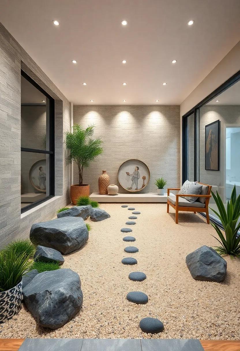 Creating a Visual Contrast Using Dark Slate or River Rocks Against Light Sand for Depth and Texture