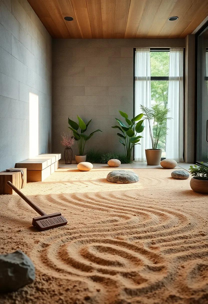 Using Curved Wooden Rakes or Tools to Shape Meaningful Zen Patterns in the Sand Surface