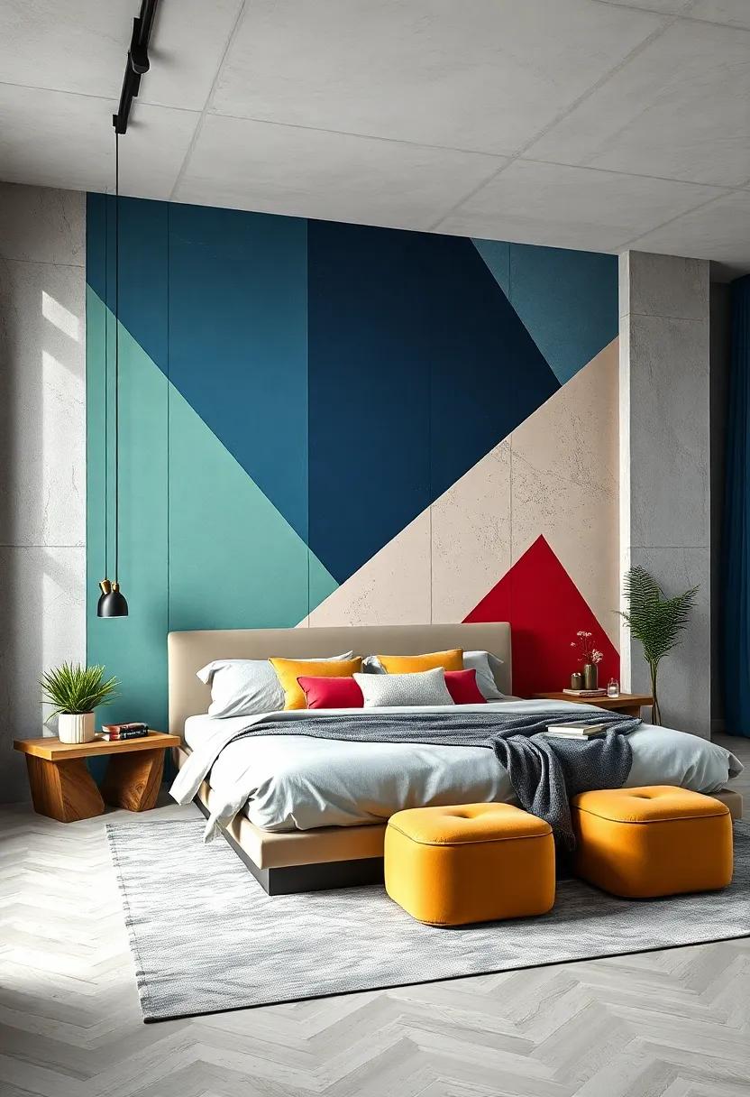 Choose a large-scale geometric‌ print​ in bold colors on one statement ⁤wall to create a stunning backdrop for your bedroom retreat