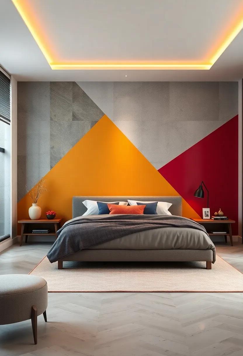 Create drama with oversized triangles in contrasting hues, adding a modern ⁣touch to your sleeping quarters