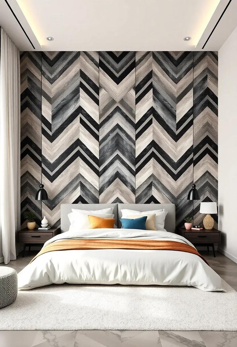 Embrace the ‍optical illusion with a bold black and white chevron pattern that⁢ invites depth and intrigue⁣ into your room