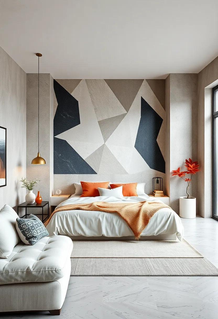 Monochromatic polygons in varying ‍sizes can create an illusion of movement, making a​ small room feel more expansive