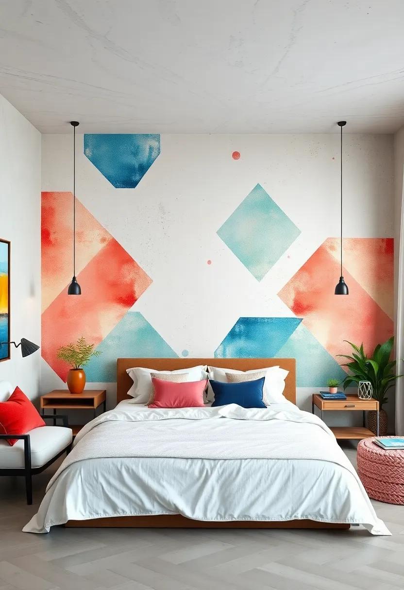 Unleash your inner artist with a watercolor geometric mural ⁣that brings a unique, hand-painted feel to your walls