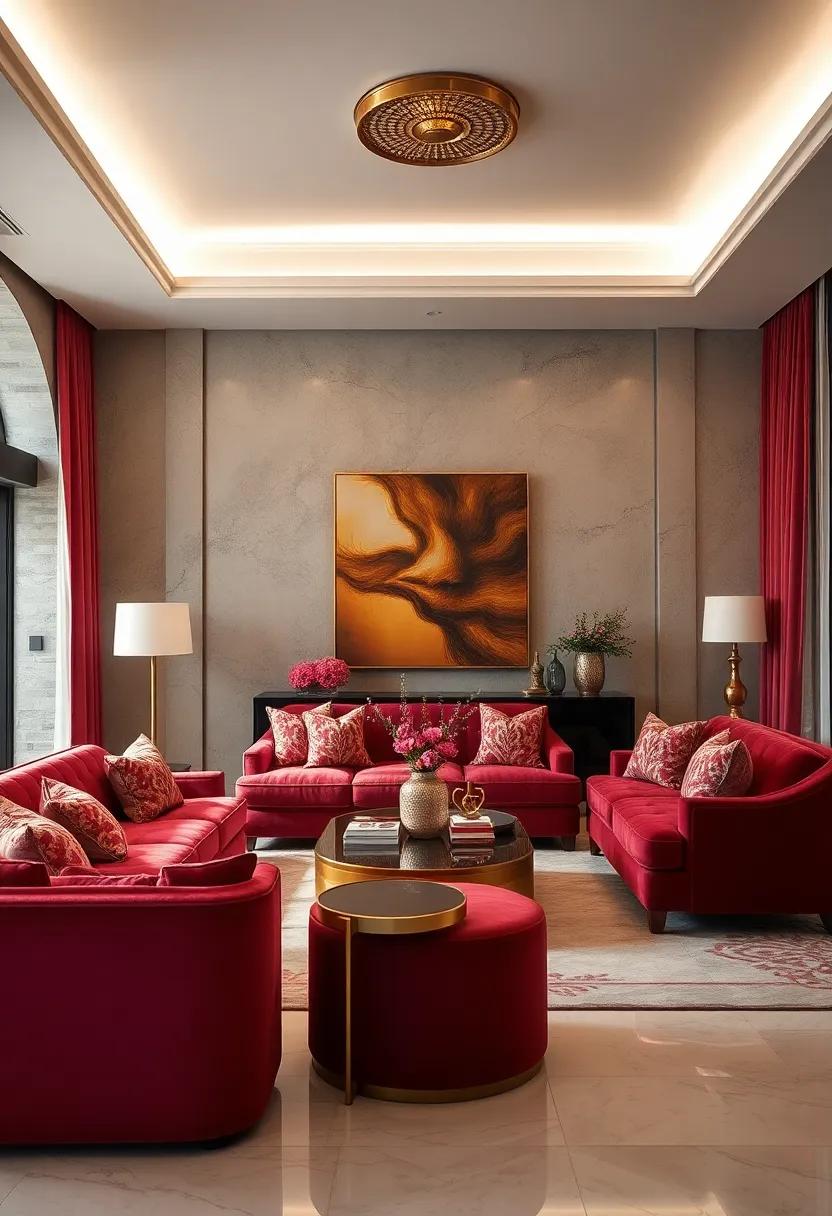 Hollywood Glam Luxury Interiors Featuring Plush Velvet Upholstery In Rich Jewel Tones And Gleaming Metallic Accents