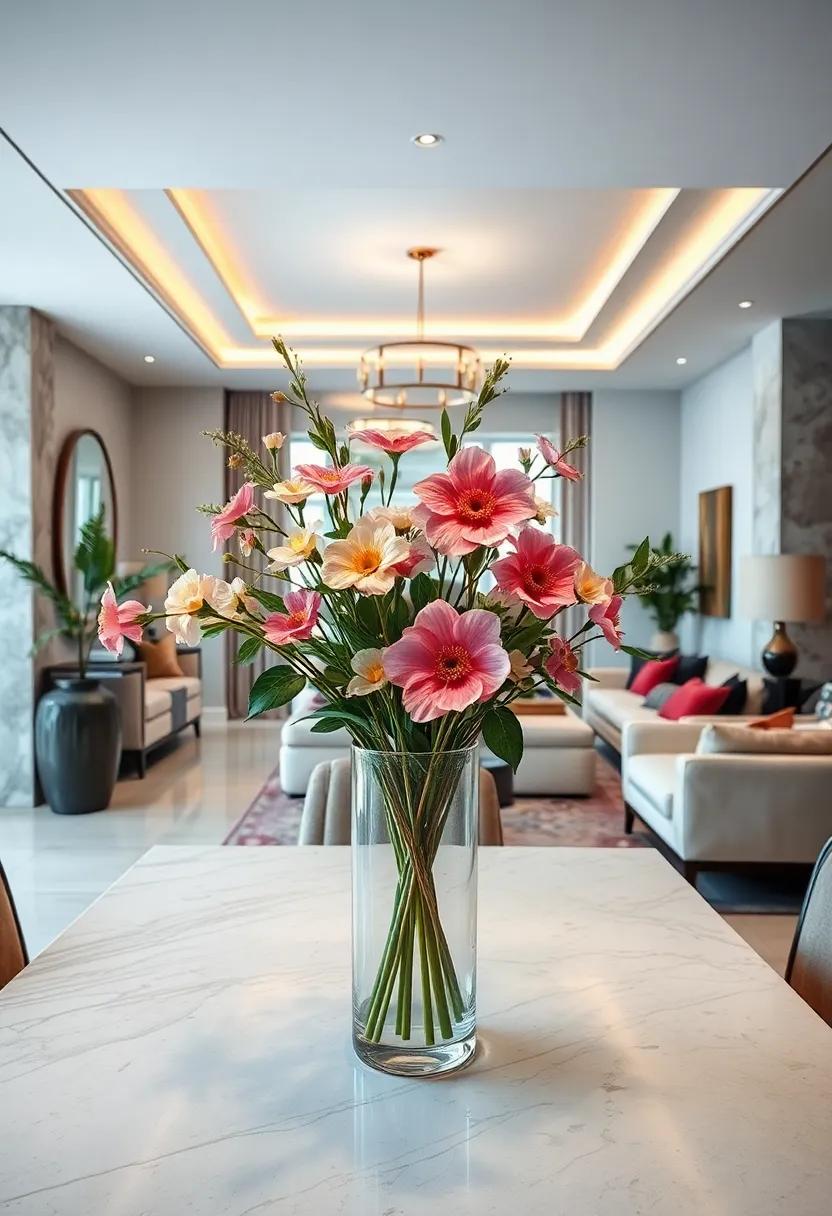 Fine Crystal Vases Filled With Fresh Flowers Enhancing Refined Dining And Living Areas With Natural Elegance