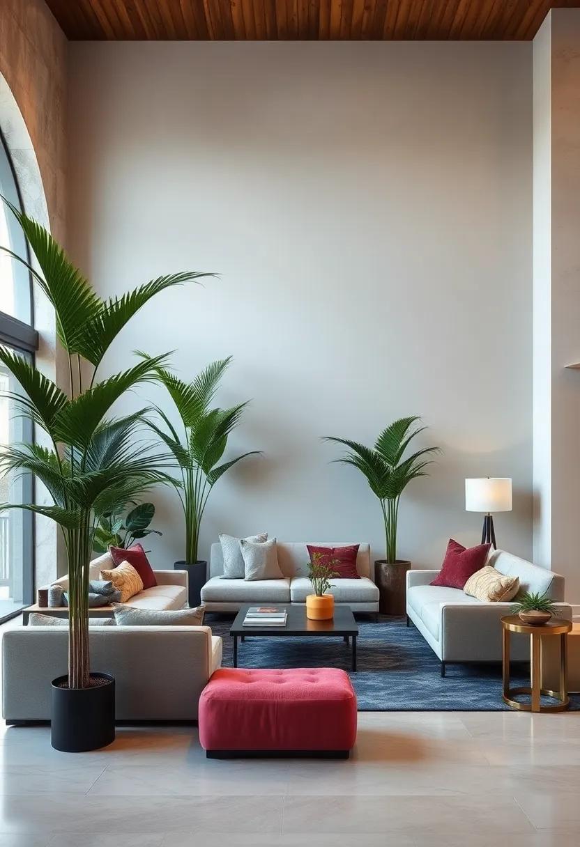Tall Indoor Palm Plants And Greenery Bringing A Touch Of Nature Into Hollywood Glam Living Spaces For Balance