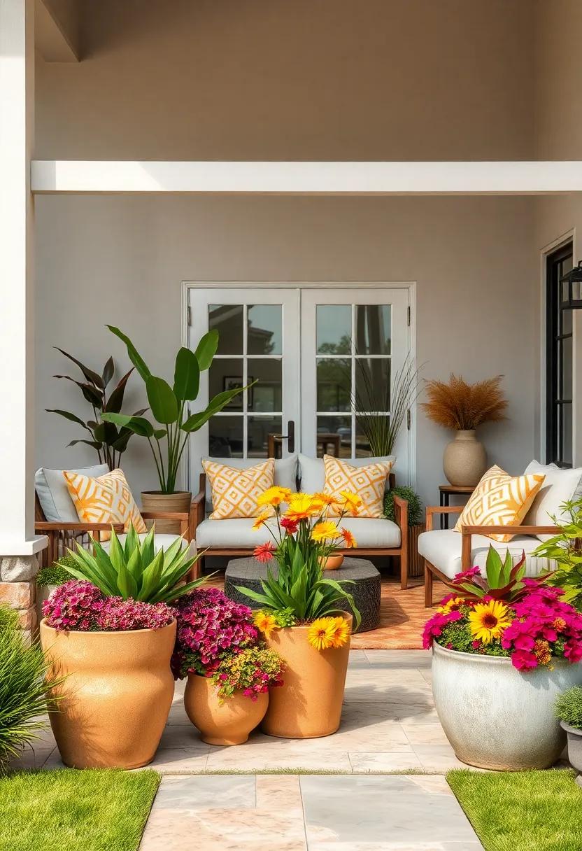 Sunset-Hued Planter Arrangements Capturing Warm Tones With Oranges, Reds, And Yellows