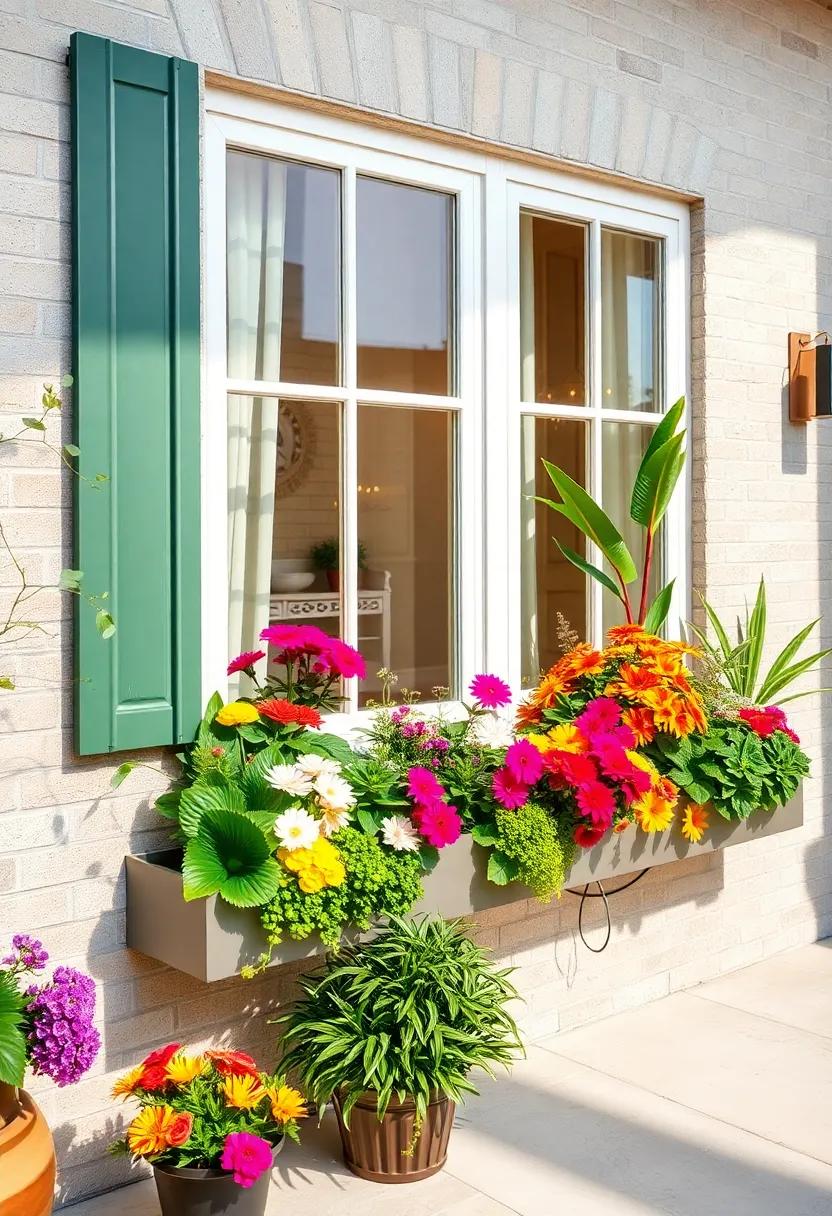 Sun-Kissed Window Boxes Filled With A Rainbow Selection Of Flowers And Greenery