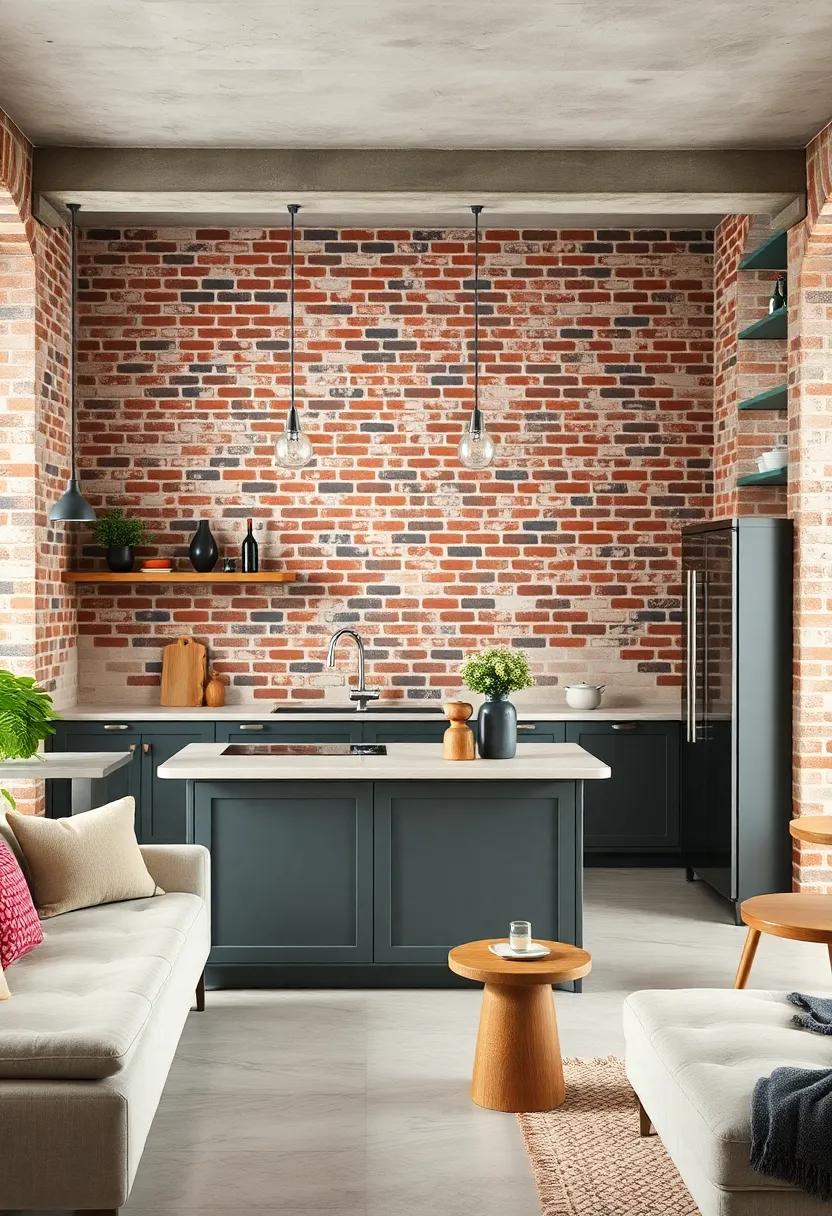 Exposed Brick Walls Blended Seamlessly With Modern Industrial Kitchen Cabinets