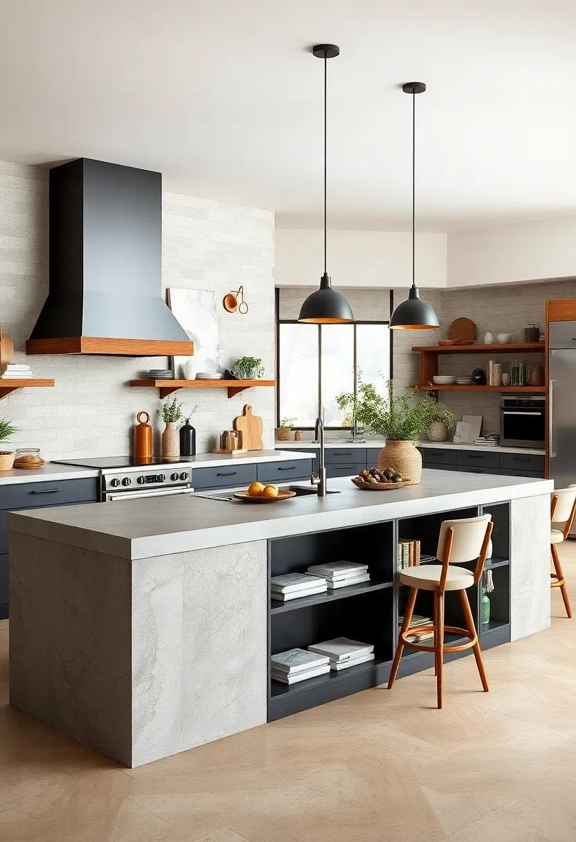 Functional Kitchen Islands Featuring Concrete Countertops and Built-in Storage Solutions