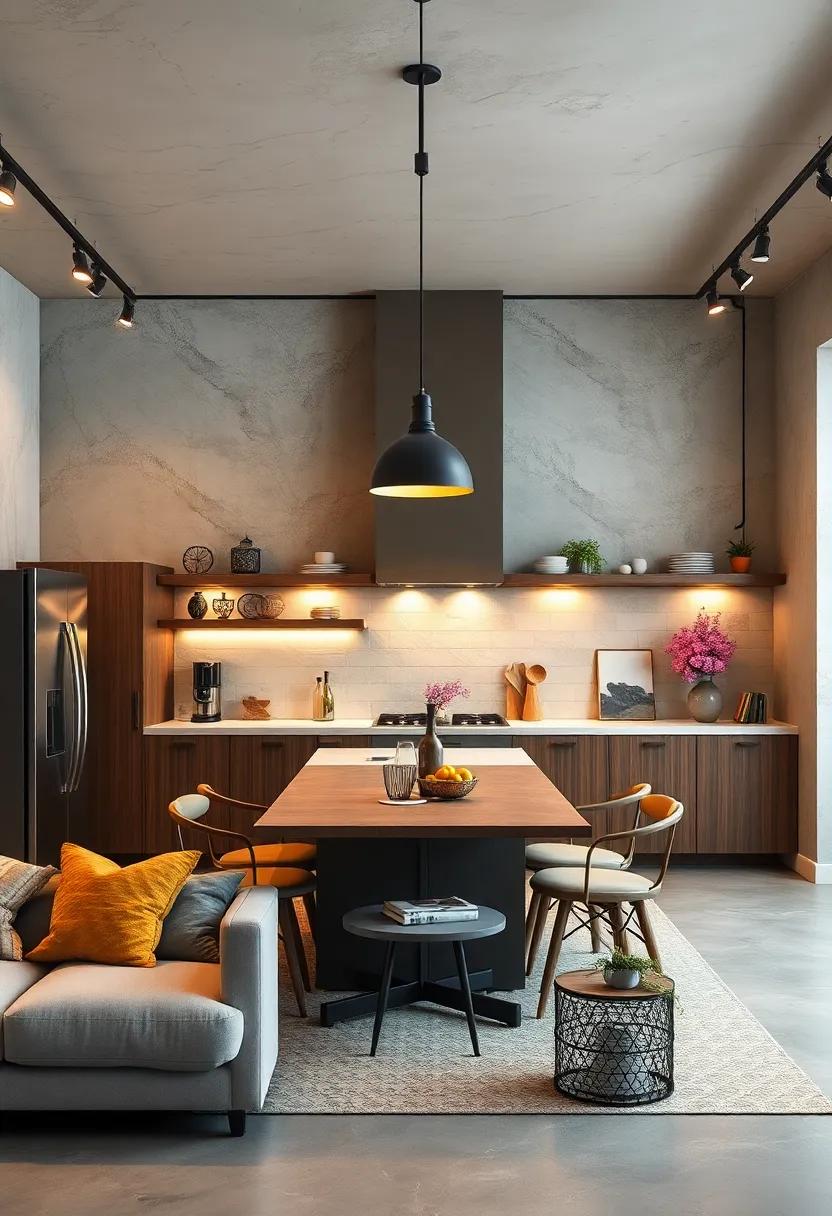 Functional Lighting Layers Combining Track Lights, Pendant Lamps, and Under-Cabinet LEDs