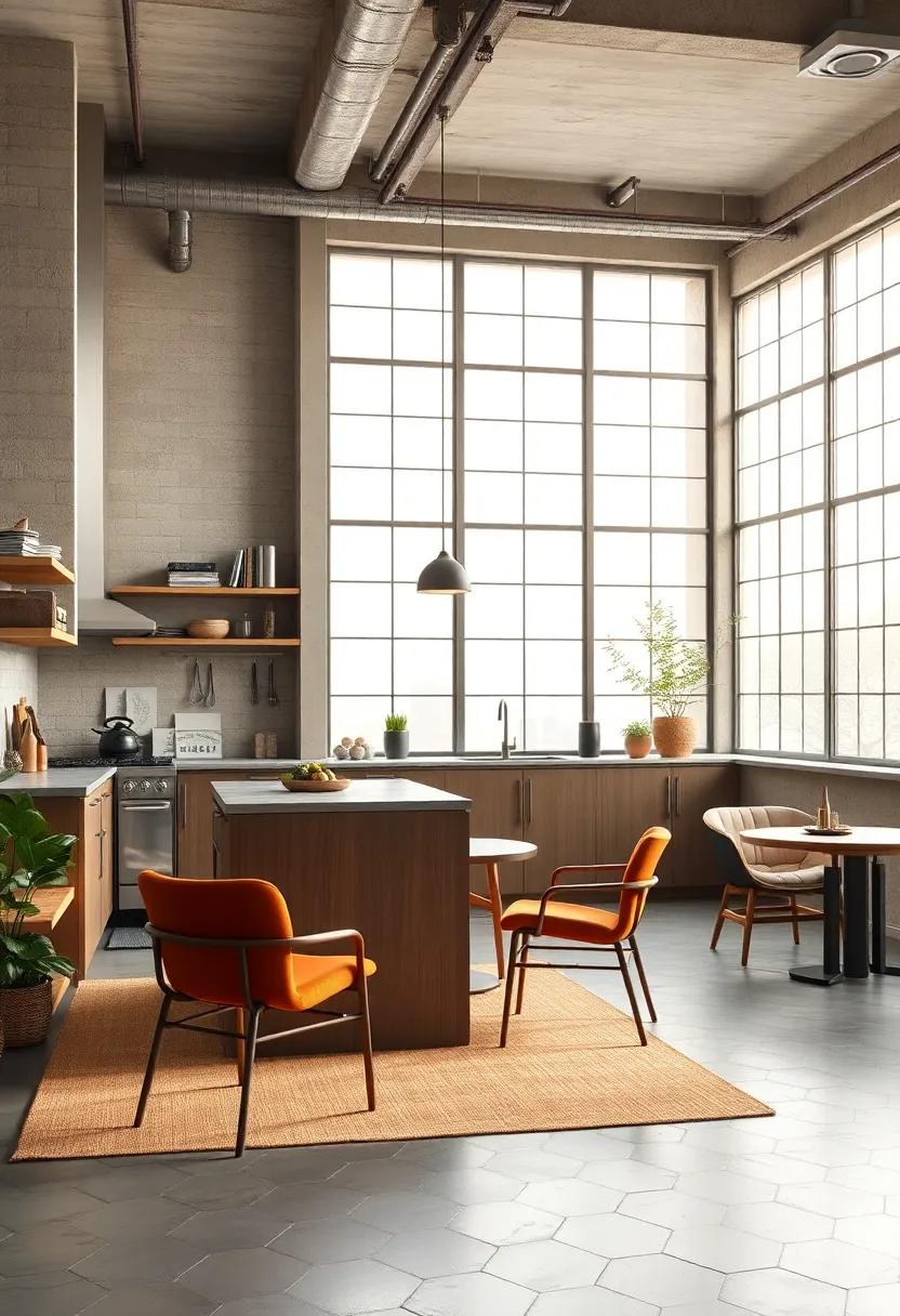 Large Factory-Style Windows Inviting Natural Light to Highlight Urban Kitchen Textures
