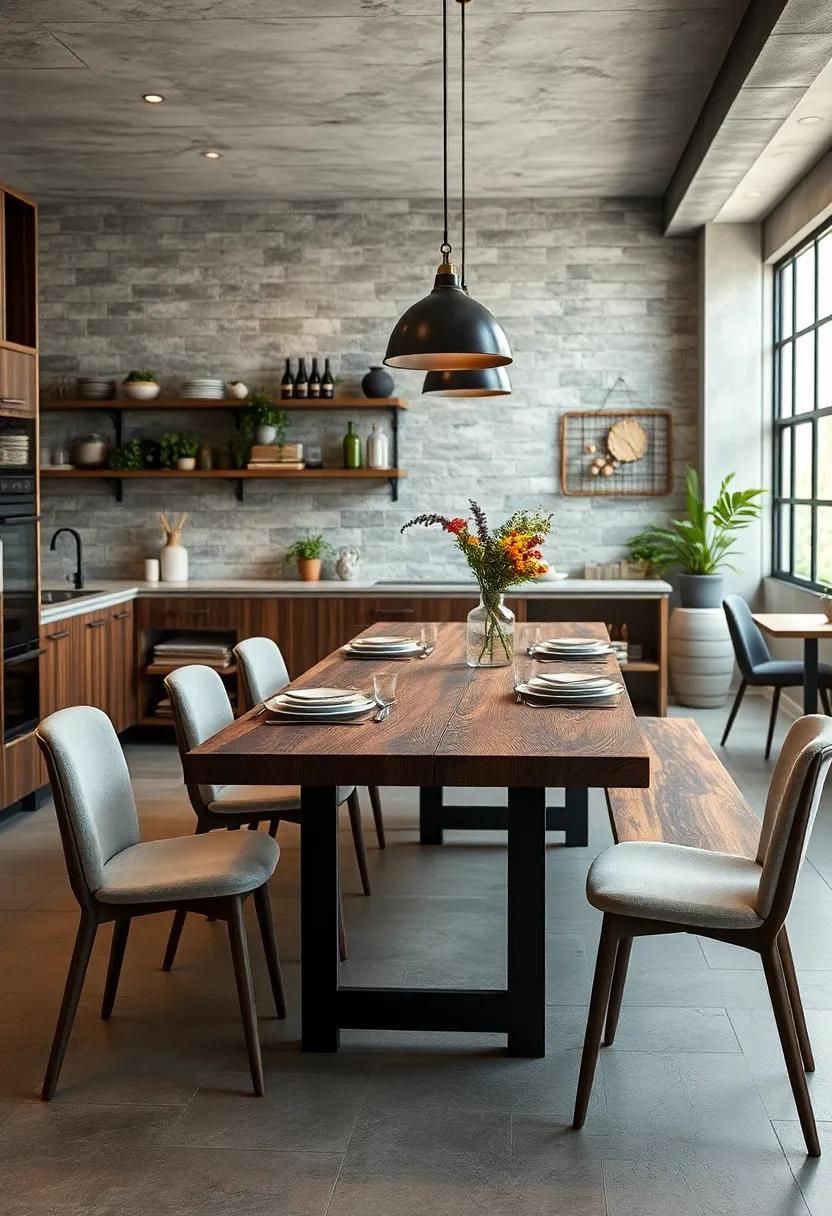 Mixed Materials Kitchen Tables Combining Raw Wood Planks With Steel Frames for Dual Appeal