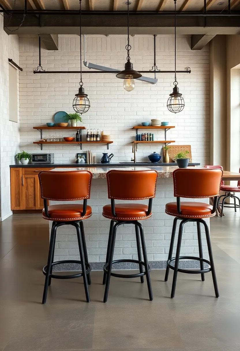 Vintage Industrial Bar Stools with Leather Upholstery Creating Comfortable Urban Seating