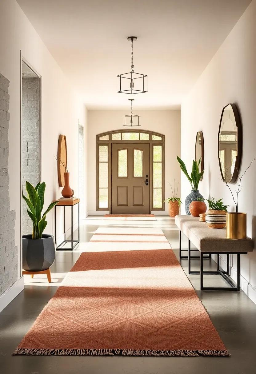 Calm and Crisp Entry Space Featuring Soft Wool Runner Rugs with Subtle Geometric Patterns and Neutral Walls