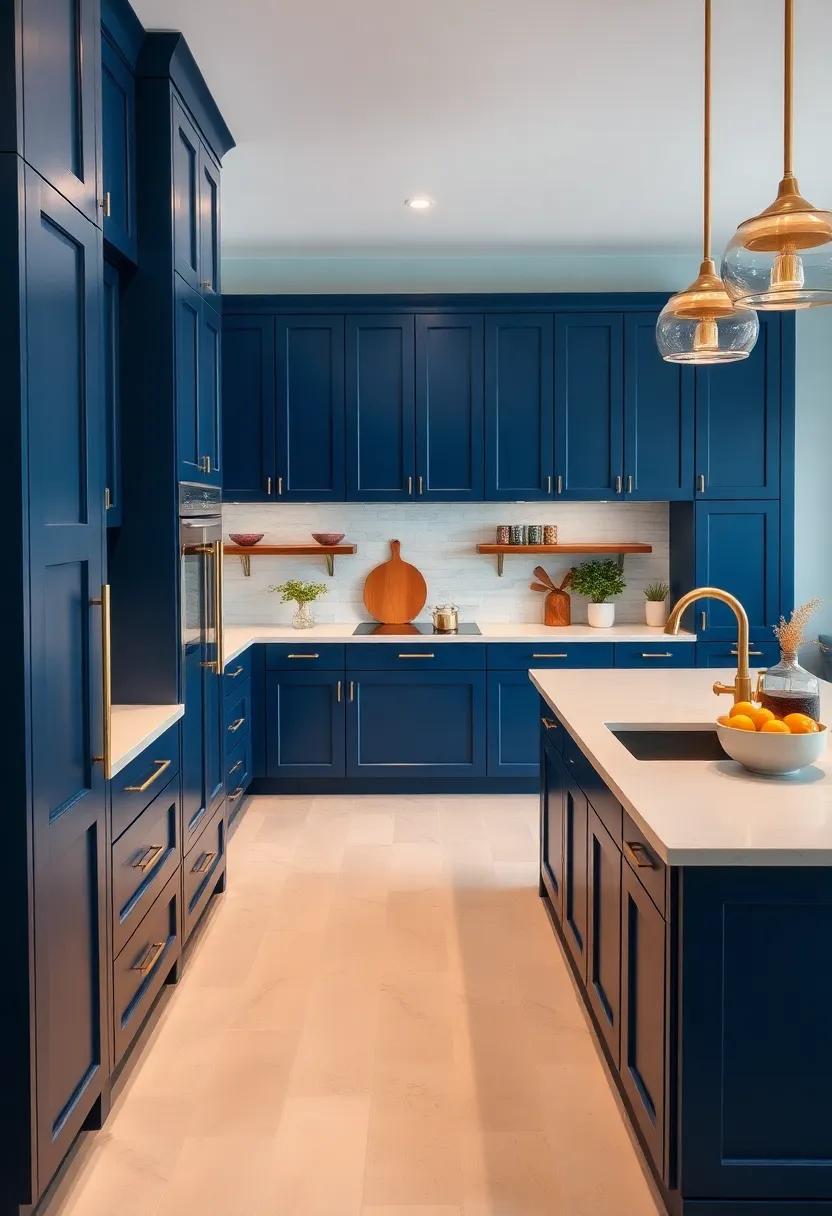 Bold Navy Blue: Make a statement with bold navy blue cabinets that add depth ​and⁣ sophistication, especially when accented with brass⁢ hardware