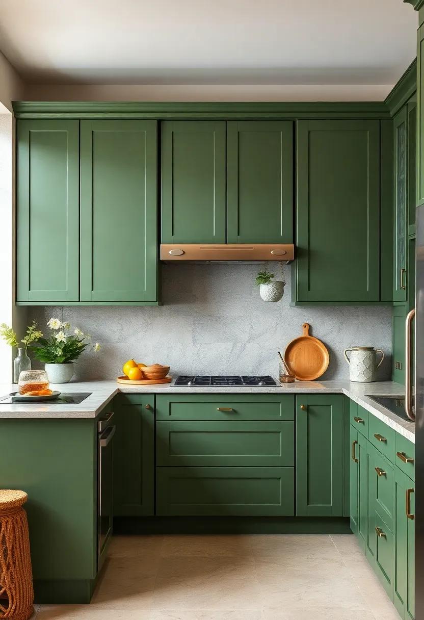 Earthy Olive Green: Ground your kitchen‌ aesthetic with earthy olive⁣ green cabinets that complement natural materials​ for a calming ⁢retreat