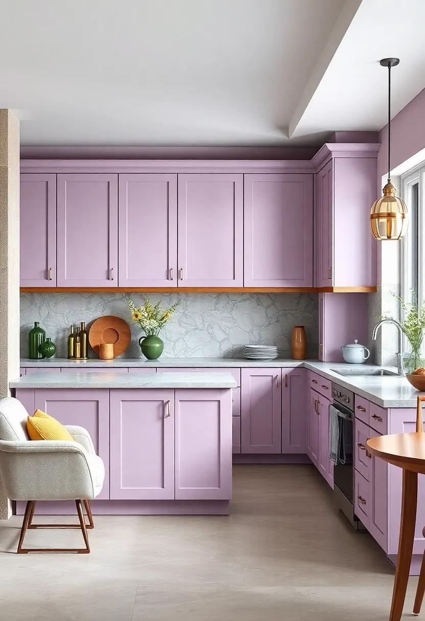 Muted Lavender: Opt for a calming muted lavender, a subtle yet unique color that can transform a​ kitchen into a soothing culinary retreat
