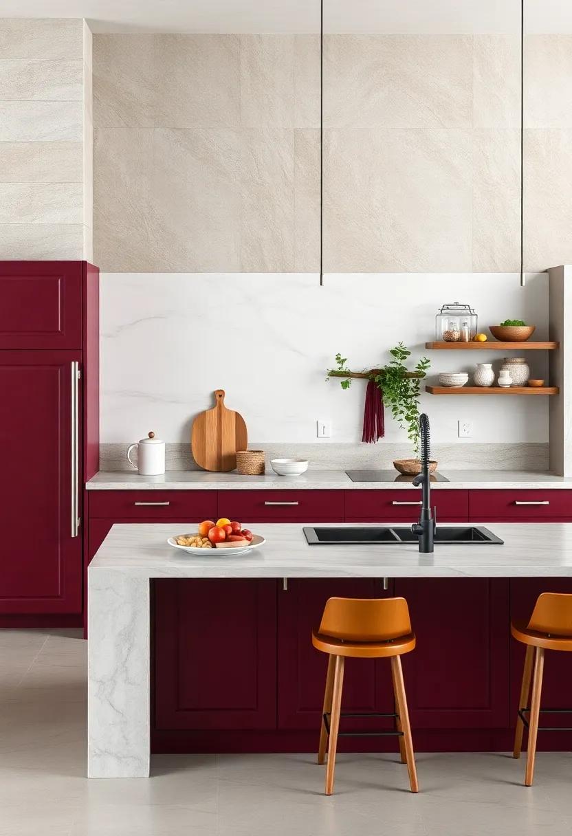 Rich Burgundy: ⁣Introduce ‍richness with ⁢burgundy cabinets, a luxurious option that adds depth and works well in both traditional‌ and​ modern spaces