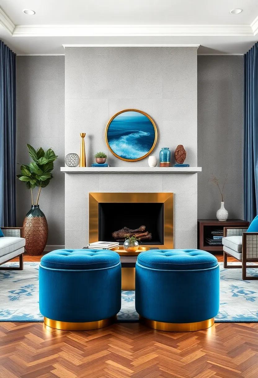 Mixing Shades of Blue from Navy to Sky Harmonized by Brass Accents in Minimalist Urban Interiors