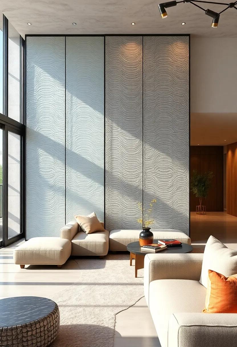Translucent Rippled Glass Panels Sculpting Light and Texture in Living Rooms