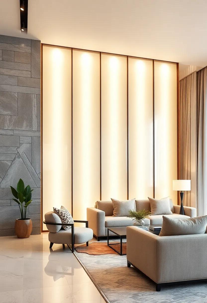 Glass Panels with Embedded LED Lighting Creating a Luminous Partition Feature