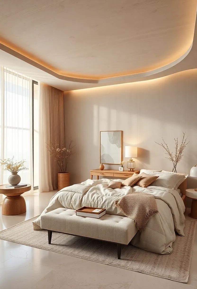 Serene Bedrooms Bathed in Warm Beige Tones with Plush Ivory Accents and Soft Natural Lighting