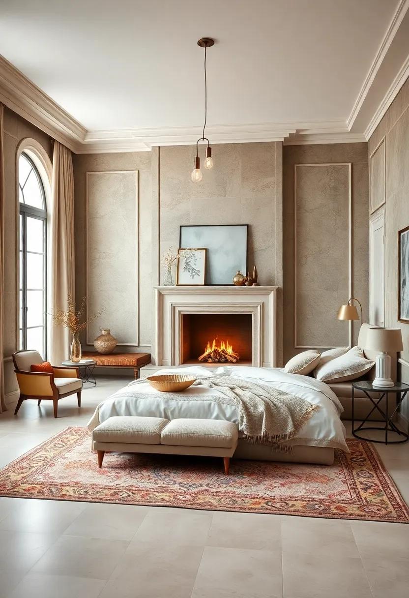 Vintage-Inspired Beige and Ivory Bedrooms Adorned with Ornate Mirrors and Delicate Chandelier Lighting