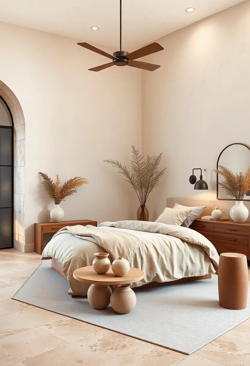 Warm Beige and Ivory Tones Highlighted by Natural Foliage and Minimalist Pottery Decor