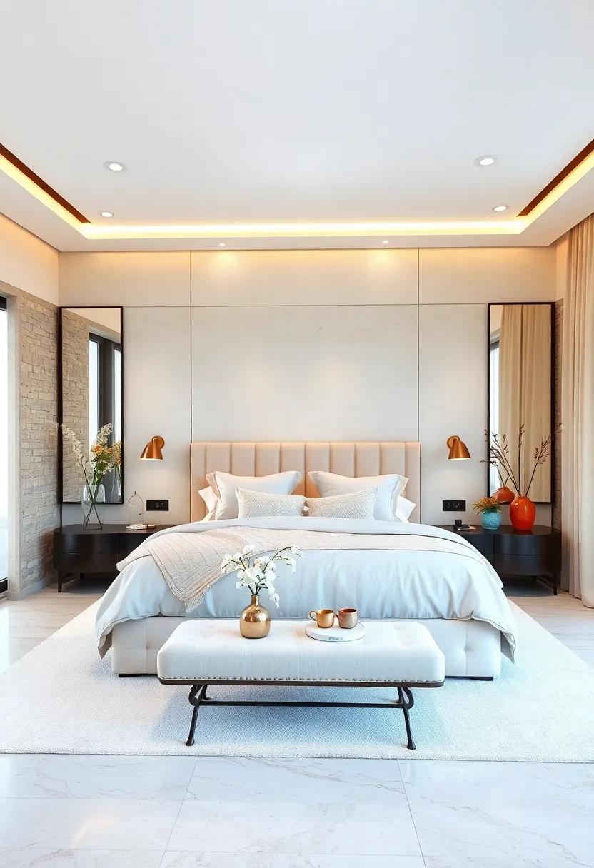 Gentle Layering of Warm Beige and Cool Ivory Shades Across a Luxury Bedroom Retreat