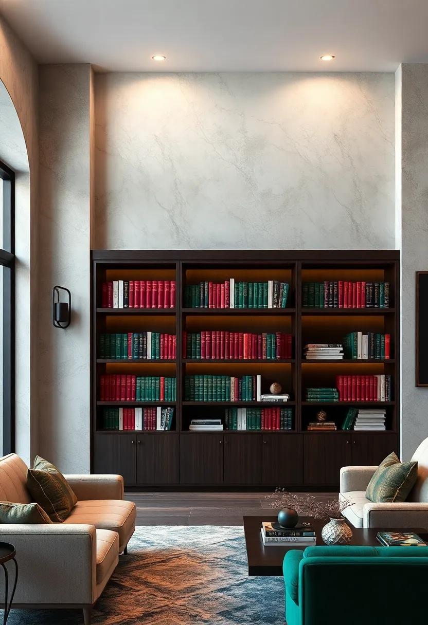 Blend Rich Burgundy and Emerald Covers With Dark Wood for a Regal and Inviting Bookshelf Display