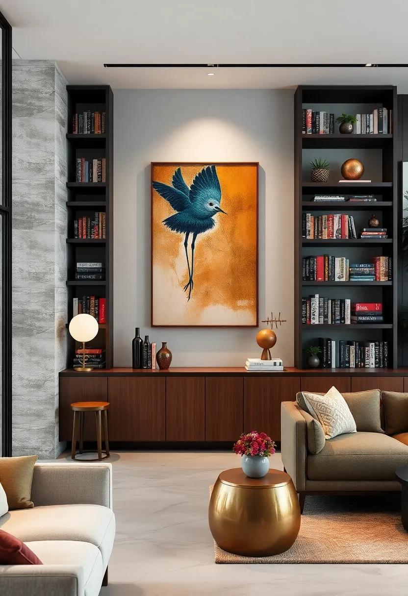 Elevate Shelf Styling with Dramatic Wall Art Positioned Adjacent to Books for a Gallery-Quality Feel