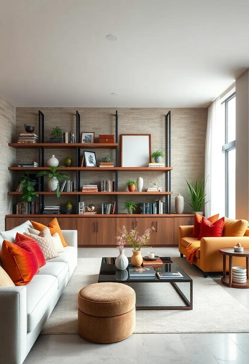 Embody a Rustic Luxe Feel by Pairing Reclaimed Wood Shelving with Plush Fabric Accessories