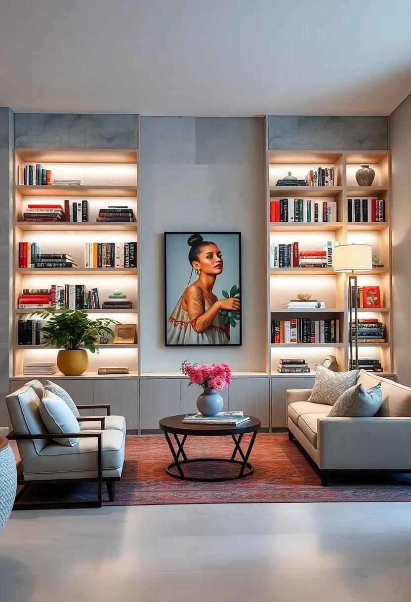 Utilize Built-In Bookshelves with Soft Under-Shelf Lighting to Create a Cozy, Serene Reading Nook