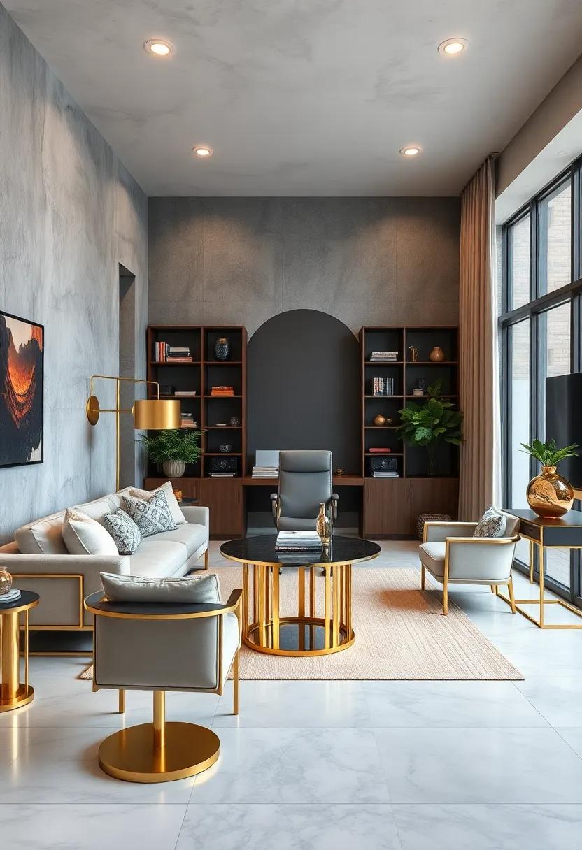 Combining Industrial Metal And Polished Gold Details For A Striking Workspace Fusion