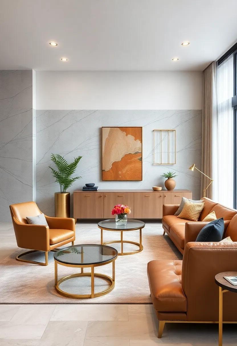 Mixing Textures Of Soft Leather And Gleaming Gold Hardware In A Sophisticated Executive Home Office